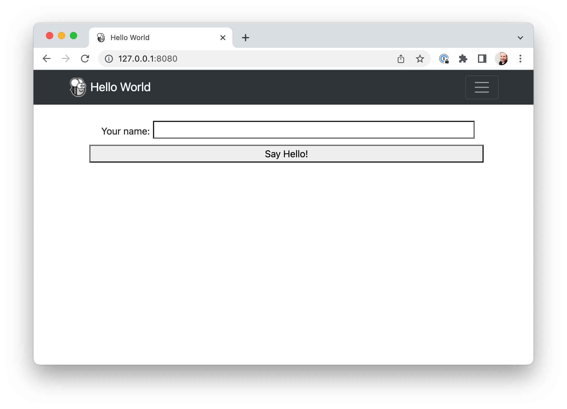 Hello World Tutorial 6 dialog, in a browser